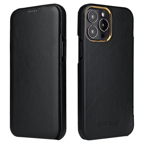 iPhone 13 mini Fierre Shann Magnetic Genuine Leather Phone Case - Black